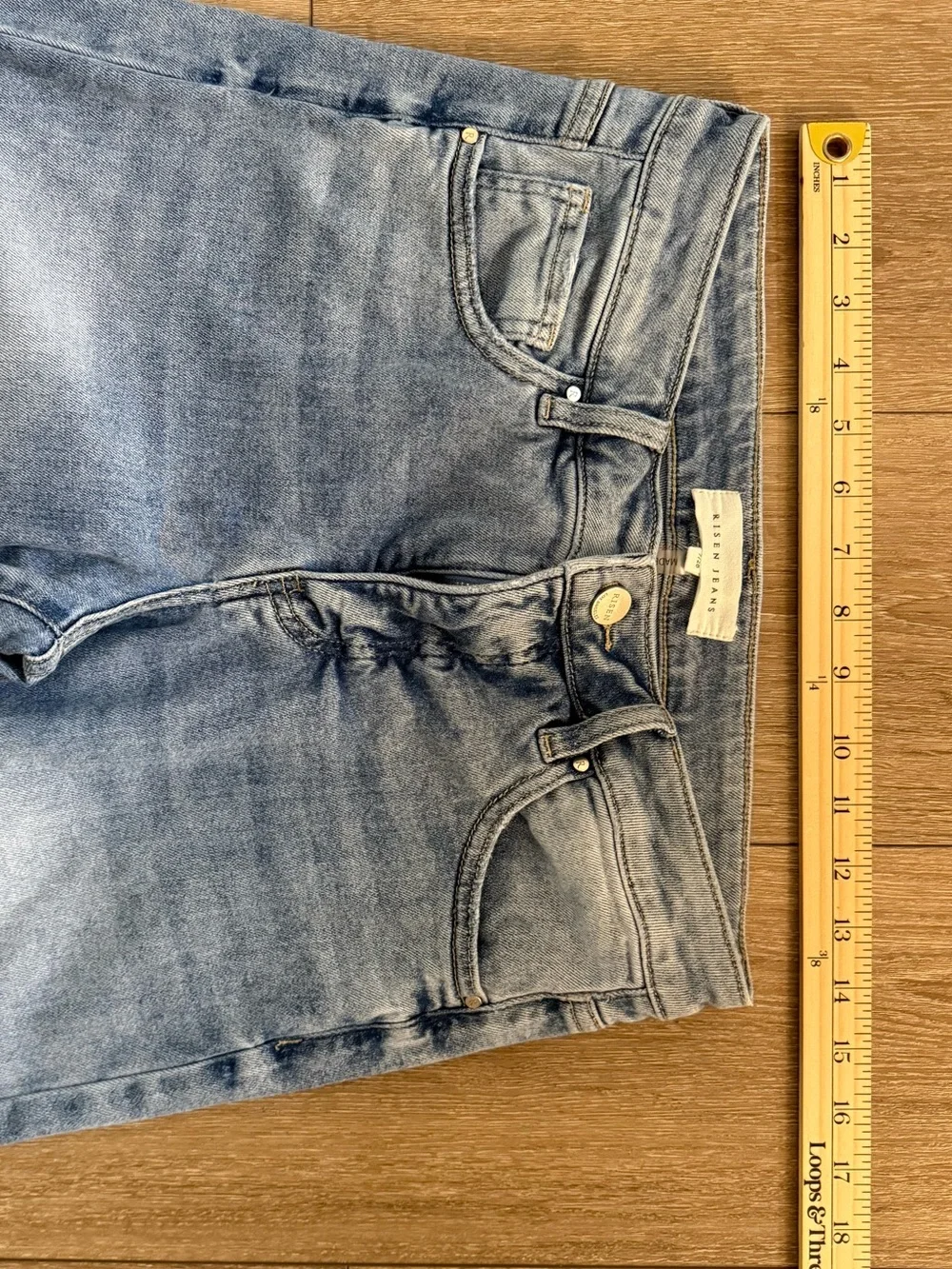 Risen Wide Leg Frayed Hem Jeans in Light Blue - Picture 7 of 12